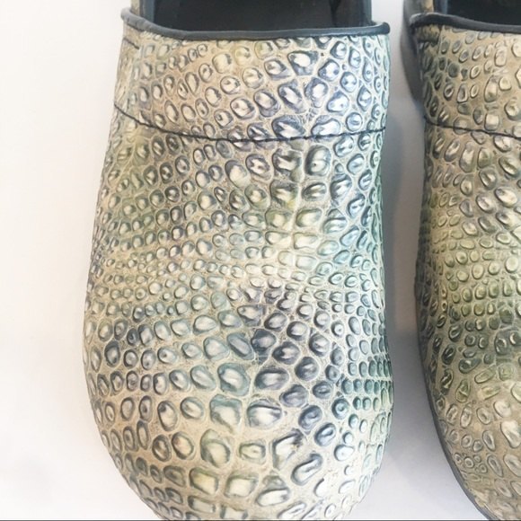 Sanita Reptile Embossed Clogs Green Leather Snakeskin Comfort Shoe Danish 40 - Picture 9 of 12